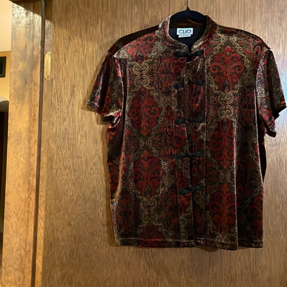 Elegant Mandarin style velour blouse. L $19